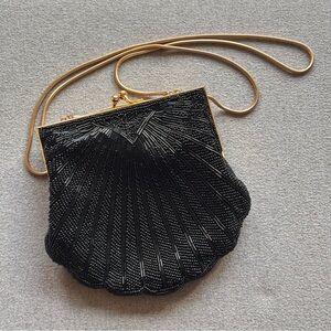 Shell Shaped Black Beaded Clutch